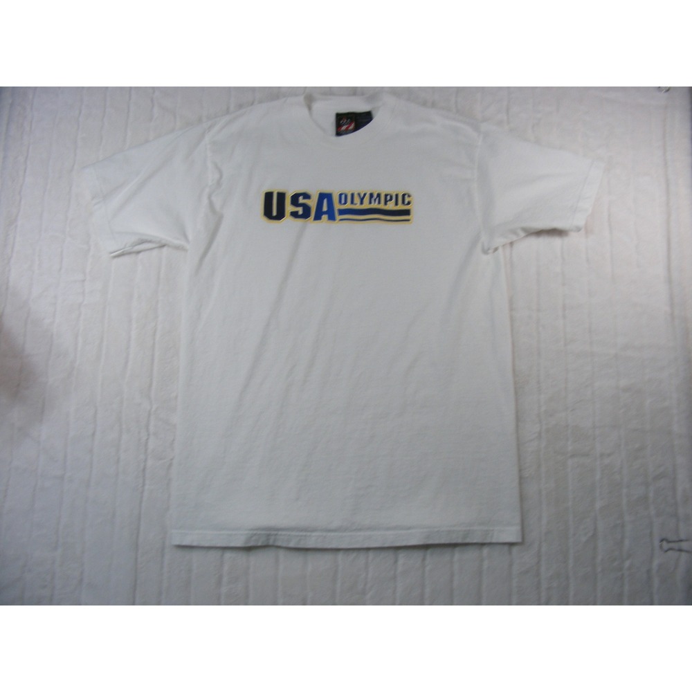 USA Olympic T-Shirt Mens Medium White Excellent Vintage Graphic Tee Made in USA